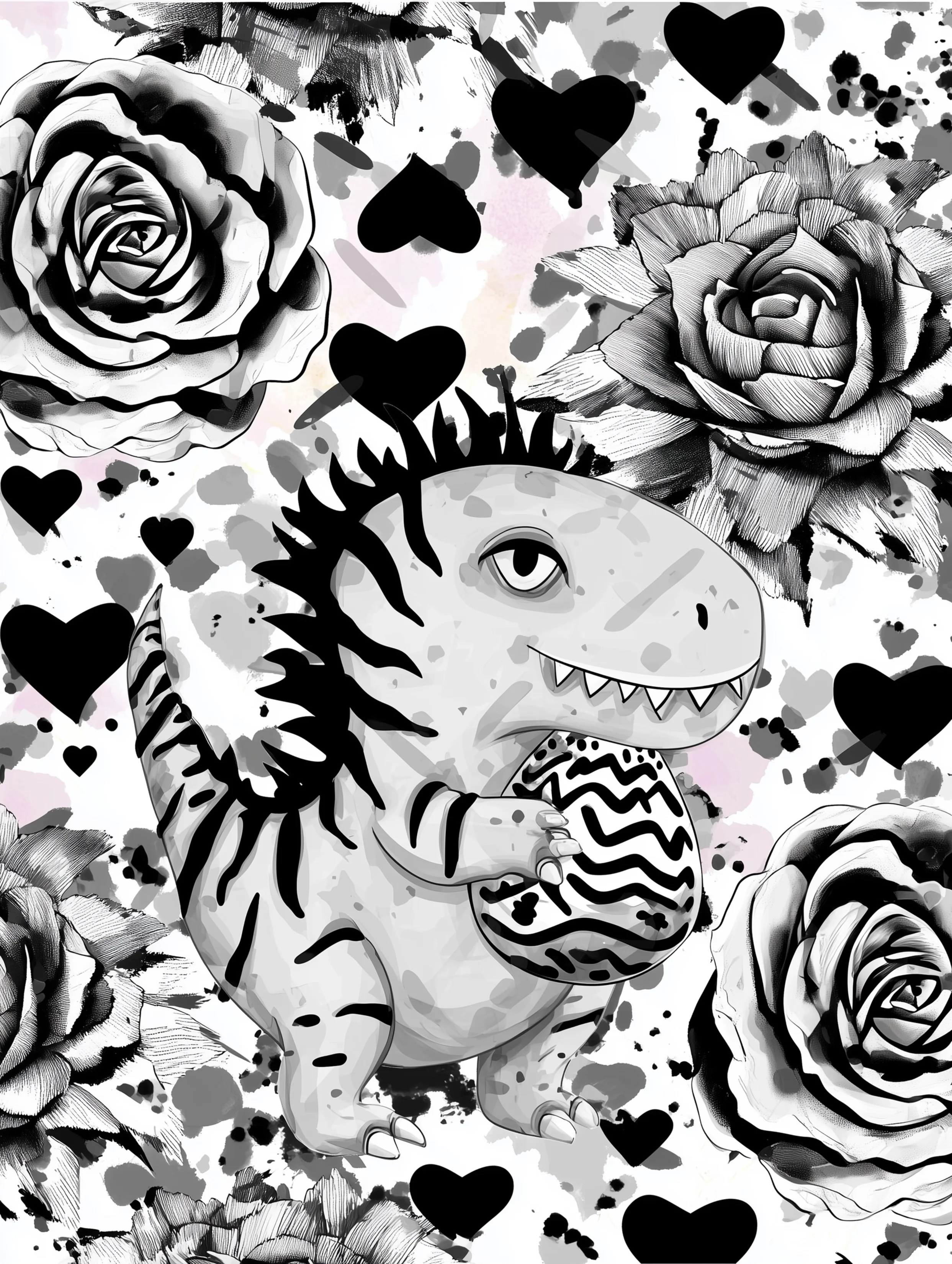 Free printable dinosaur coloring page for adults featuring a dinosaur hugging an egg